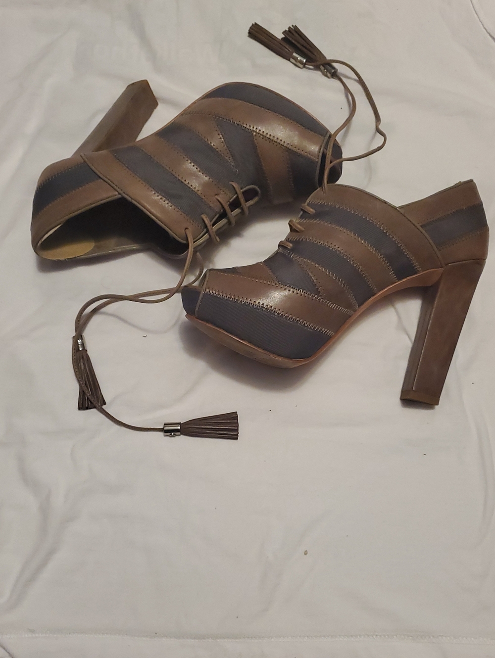 Juicy Couture Brown and Black Striped Lace-Up High Heel Booties